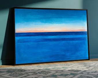 Mark Rothko Ocean Blue Abstract Canvas Painting, Modern Horizon Wall Art with Sunset Tones, Mark Rothko Poster, Contemporary Art Gift