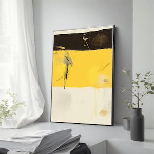 Yellow Contemporary Abstract Art Canvas Painting - Modern Home Abstractionism Wall Decor, Perfect Artistic Gift