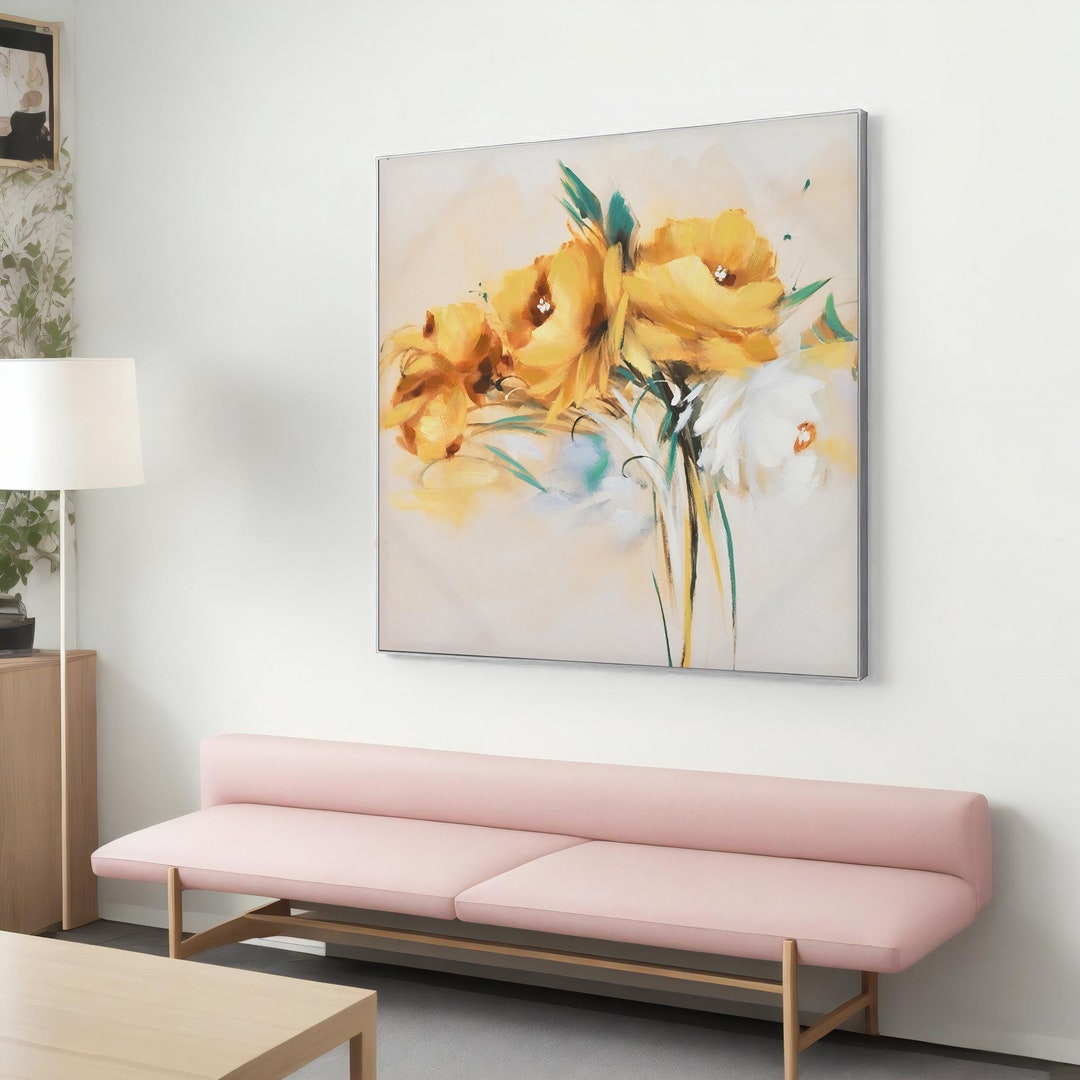 Yellow and White Flowers Canvas Painting - Serene Floral Wall Decor ...