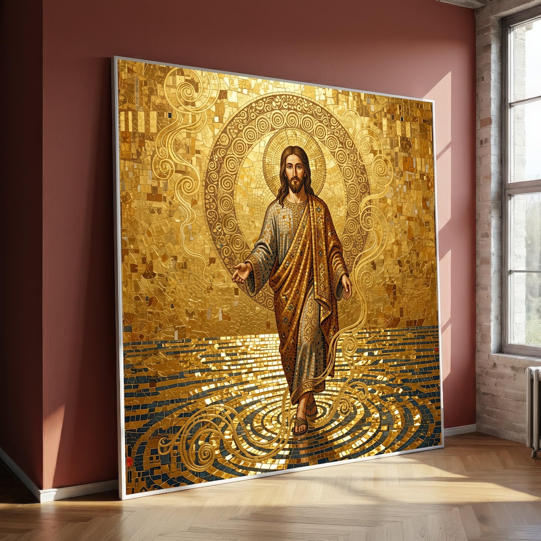 Sacred Jesus Christ Mosaic Canvas Wall Art, Golden Religious Icon ...