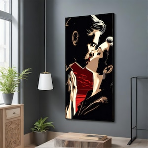 Romantic Kissing Couples Canvas Painting - Intimate Lovers Wall Art for Bedroom Decor - Unique Anniversary Gift