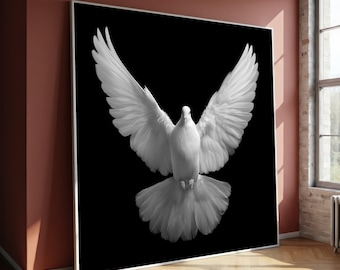 Majestic White Dove Canvas Wall Art, Peace Symbol Bird, Inspirational Wildlife Decor, Freedom and Serenity Artwork, Spiritual Art Gift
