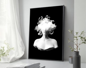Gorgon Medusa Canvas Painting - Striking Banksy Inspired Graffiti Art for Modern Home Decor, Mythical Wall Gift