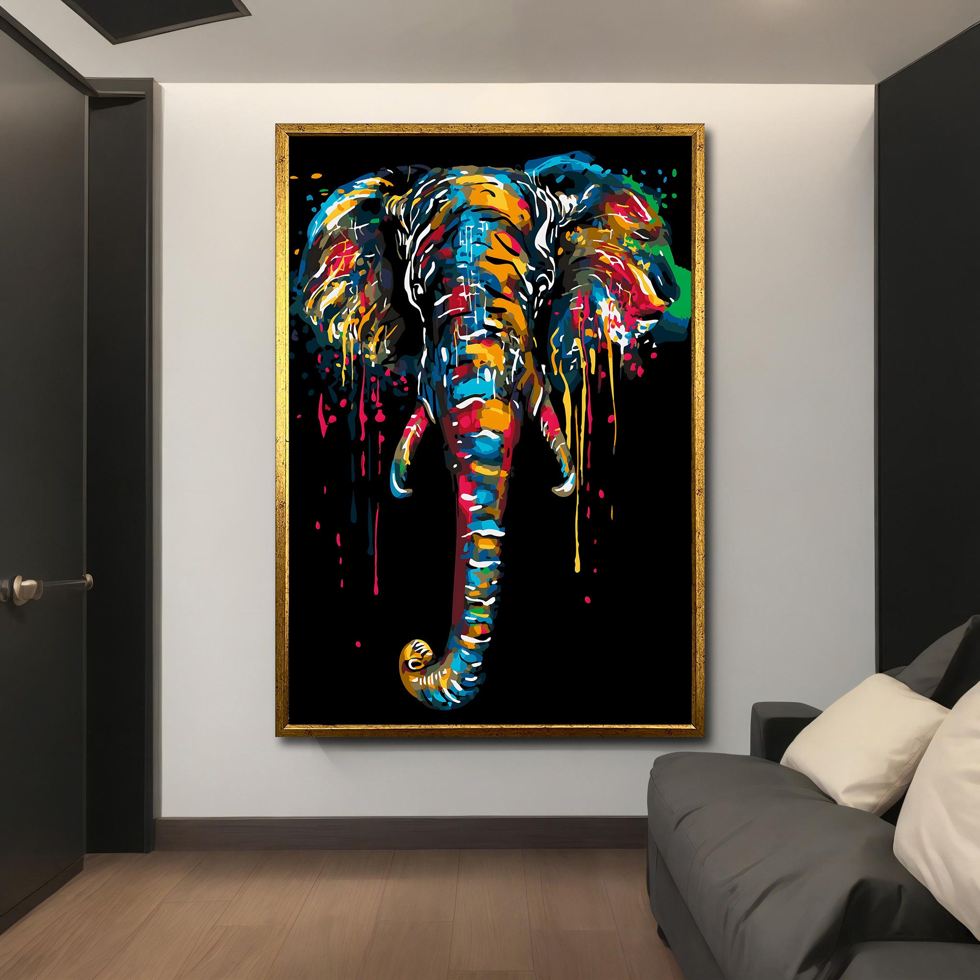 Colorful Elephant Portrait Wall Decor - Vibrant Canvas Print, Exotic ...