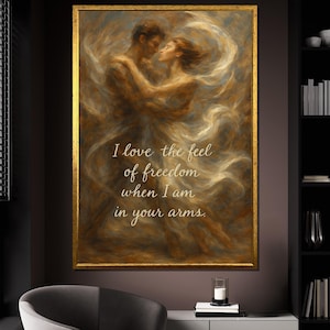 Romantische Umarmung Leinwandbild, Verträumtes Paar Wandkunst mit Liebe Zitat, emotionaler abstrakter Kunstdruck, einzigartiges Geschenk für Liebhaber