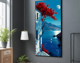 Calm Seascape Under Evening Moonlight Canvas Painting , Moonlight Wall Art, Canvas Art Decor, Seascape Artwork, Unique Gift Idea