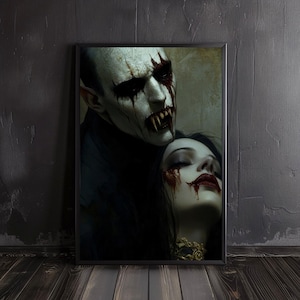 vampire bite | vampire poster, nosferatu art, dracula print, victorian wall art, gothic posters, dark academia, spooky poster, vampire kiss