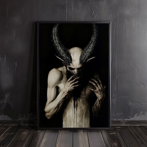 satan poster | devil art print, horror art, occult prints, creepy poster, horror wall arts, creepy prints, devil poster, satanic wall art