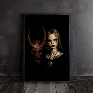 girl with devil | gothic wall art, gothic print, satanic art, devil poster, occult art prints, occult wall arts, satan poster, wiccan arts