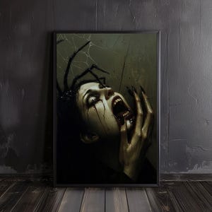 spider queen | gore art, horror poster art, printable wall art, creepy digital poster, spooky wall arts, creepy print arts, scary art decor