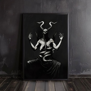 satan poster | horror art, occult prints, creepy poster, satanic wall art, satan print art, lucifer art print, gothic wall art, demon, pagan