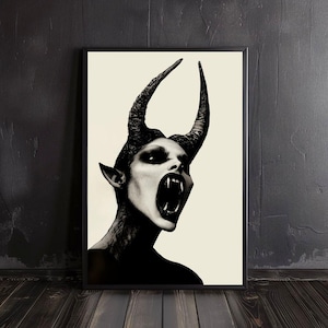 demoness print | devil girl, succubus poster, lilith art print, demonic arts, devil arts, hellish girl print, occult prints, creepy wall art