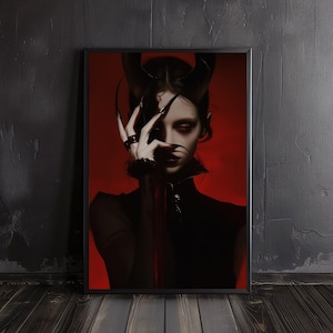 lilith art print | succubus poster print, devil girl poster, gothic home decor, dark academia print, gothic wall art, wiccan art, witch art