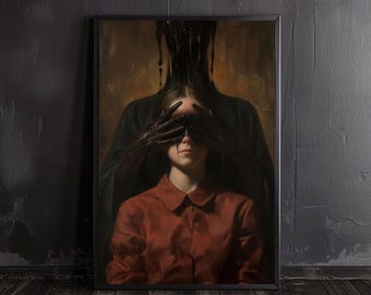 devil's embrace | satan poster, horror art, occult prints, creepy poster, gothic home decor, gothic wall art, demon, pagan, dark academia