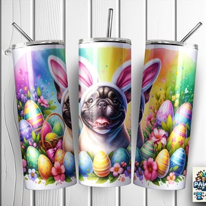 Easter Frenchie Bunny Ears 20 oz Skinny Tumbler Sublimation Design, Bunny Tumbler Wrap, Easter Tumbler Wrap, Easter PNG, Digital Download