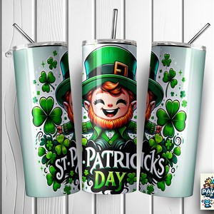 St Patrick&#39;s Leprechaun Tumbler Wrap, 20 oz Skinny Tumbler Sublimation Design, Shamrock PNG, St Patrick&#39;s Day Tumbler Wrap, Digital Download