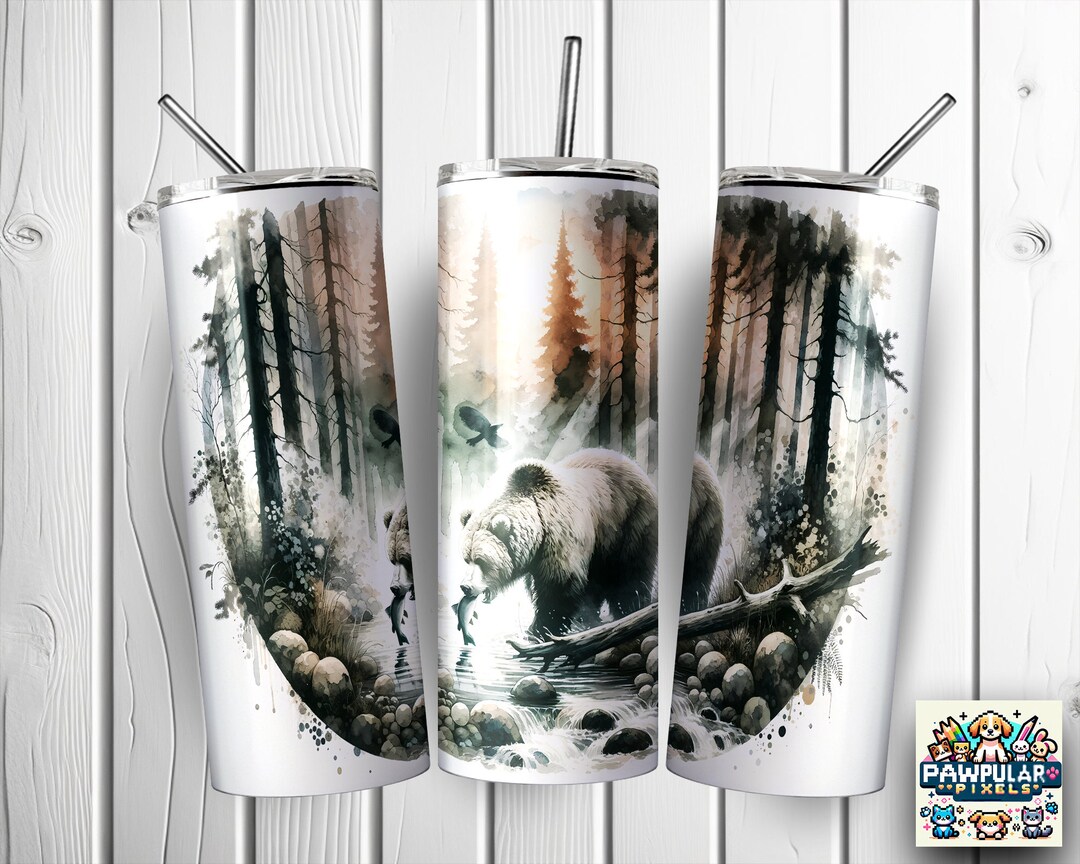 Nature Grizzly Bear 20 Oz Skinny Tumbler Sublimation Design, Nature ...