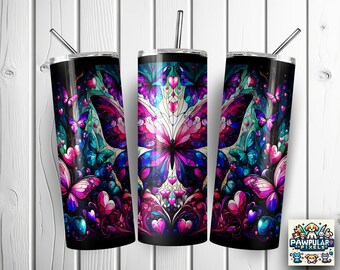 Glass-Stained Butterfly 20 oz Skinny Tumbler Design, Butterfly Tumbler Wrap, Butterfly Tumbler Wrap, Butterfly PNG, Digital Download