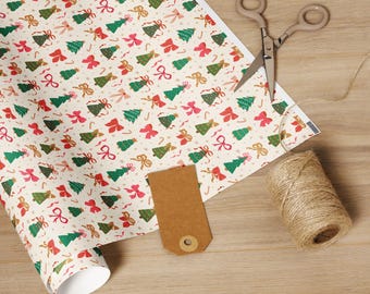 Papel de regalo con estampado de lazos navideños, papel de regalo de lujo, papel de regalo navideño, rollo de papel de regalo de lujo