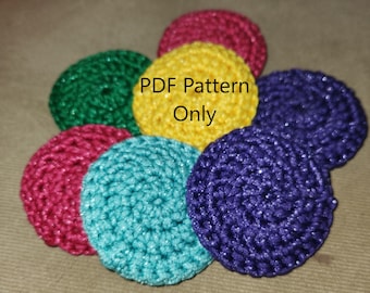 May include: A colorful crocheted flower with six petals in shades of green, pink, yellow, blue, and purple. The text "PDF Pattern Only" is written in white on the yellow petal.
