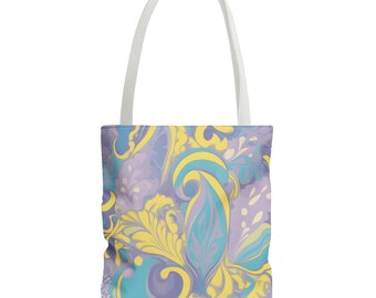 Tote Bag (AOP)- lavender yellow retro