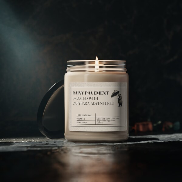 Rainy Pavement Candle - Nostalgic Scent for Animal Lovers. Perfect gift. Capybara Aromatherapy. Embrace peace with capybara scent.