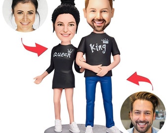 Queen And King Couple Shirts Custom Bobbleheads With Engraved Text