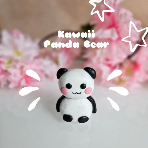 Süße, handgemachte Kawaii Pandabär Figur aus Ton