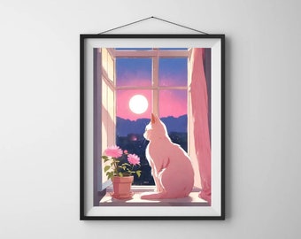 Katzen Poster Print im Anime-Stil | japanischer Kunstdruck | digitaler Download