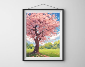Kirschblüten Baum Poster Print im Anime Stil | japanischer Kunstdruck | digitaler Download