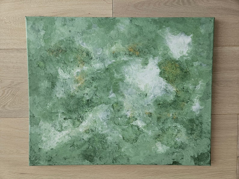 Original Abstraktes Acrylbild Tinkerbell mit Glitzer auf Leinwand 40x50 Abstrakte Kunst im schönen grün Leinwandkunst Malerei Bild 5