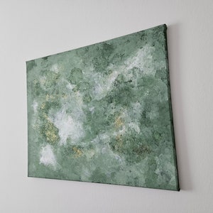 Original Abstraktes Acrylbild Tinkerbell mit Glitzer auf Leinwand 40x50 Abstrakte Kunst im schönen grün Leinwandkunst Malerei Bild 3