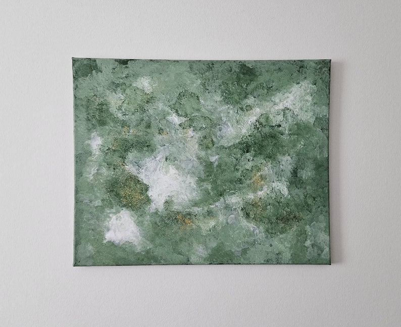 Original Abstraktes Acrylbild Tinkerbell mit Glitzer auf Leinwand 40x50 Abstrakte Kunst im schönen grün Leinwandkunst Malerei Bild 2