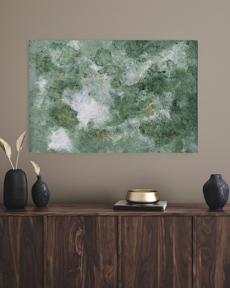 Original Abstraktes Acrylbild Tinkerbell mit Glitzer auf Leinwand 40x50 Abstrakte Kunst im schönen grün Leinwandkunst Malerei Bild 8
