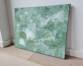 Origineel abstract acrylschilderij "Tinkerbell" met glitters op canvas (40x50) | Abstracte kunst in prachtig groen | Canvas kunst schilderij