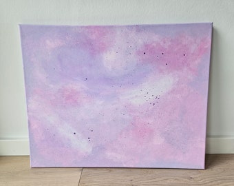 Original Abstraktes Acrylbild "Blueberry Sky" auf Leinwand (40x50) | Abstrakte Kunst im zarten rosa-lila | Leinwandkunst Malerei