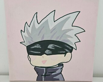 Pintura acrílica Satoru Gojo hecha a mano 20x20, pintura Jujutsu Kaisen sobre lienzo, linda decoración de anime