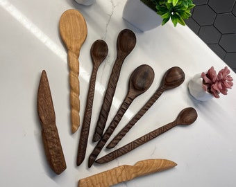 Ustensiles en bois façonnés à la main, cuillère en bois, couteau à beurre en bois, couteau en bois, ustensiles de cuisine