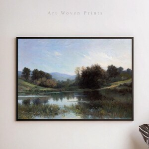 Serene Landscape Art Print - Peaceful River and Trees Digital Download, Nature Wall Décor for Home