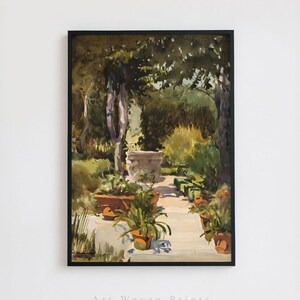 Gartenhof - Digital Download Kunstdruck, Aquarell Wand Dekor - Rustikale Wohnkultur, Outdoor Natur Illustration, Botanische Illustration zum ausdrucken