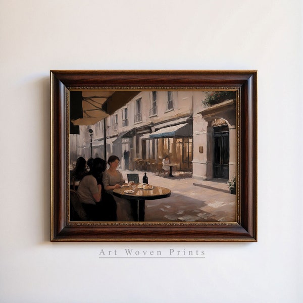 Cafe Scene - Oil Painting of Parisian Street Digital Print- Urban Chic Art for Home Decor
