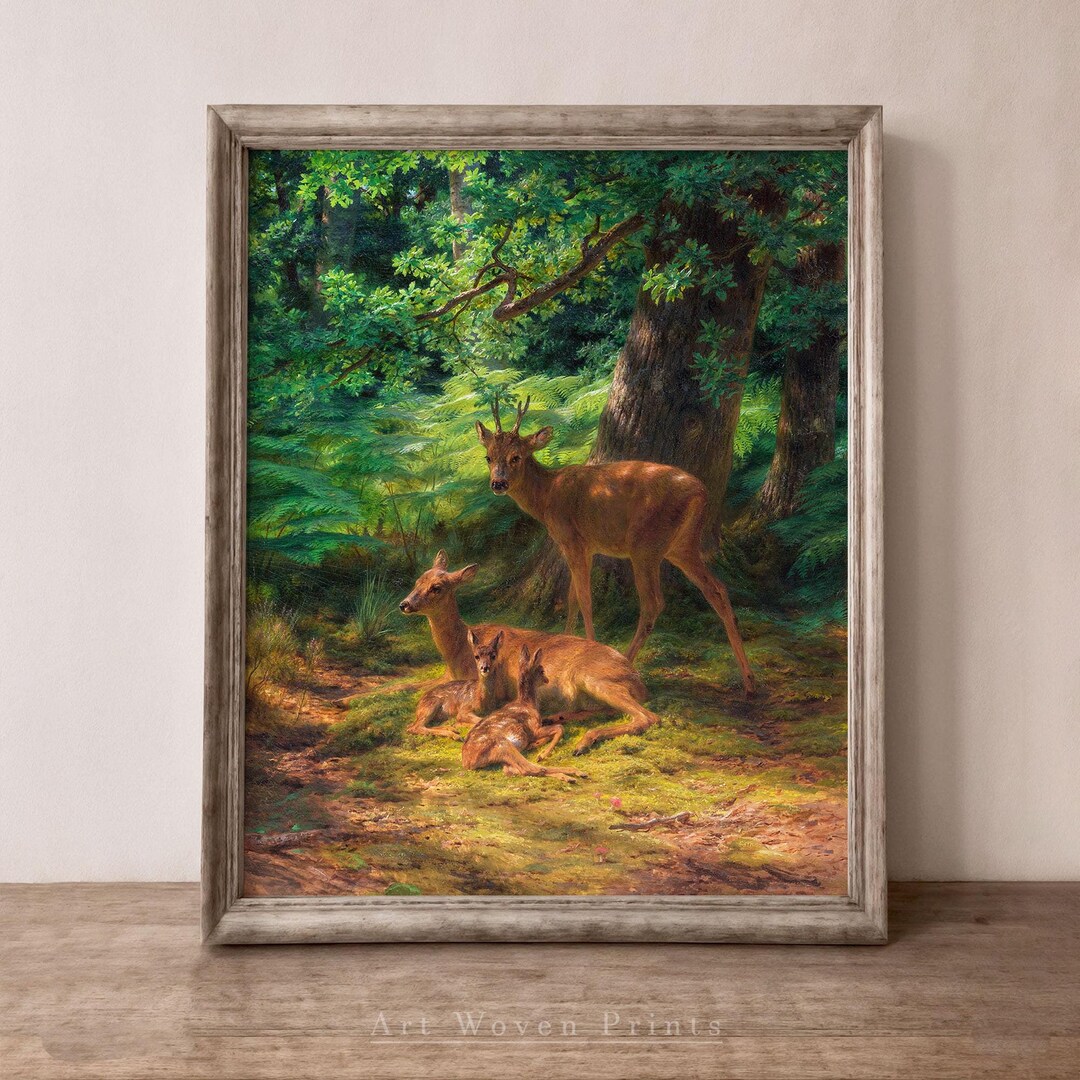 Deer Family in Forest Art Print - Digital Download, Woodland Wall Décor ...