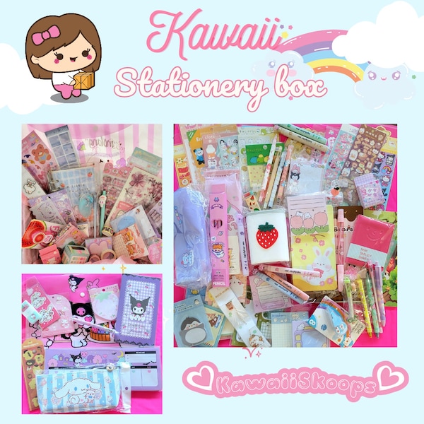 Kawaii stationery box| kawaii mystery stationery supplies| cute stationery bundles| school supplies | journaling box| stickers pencil cases