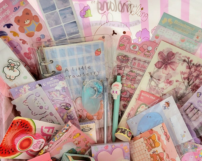 cute stationery box| kawaii stationery set| Cute stationery set| back to school kids stationery box| Aesthetic stationery pack box bundle