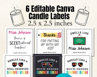 Smells Like Summer Break Candle Label Funny End of Year Teacher Gift Tag Summer Vacation - Editable Canva Template -  CANDLE NOT INCLUDED