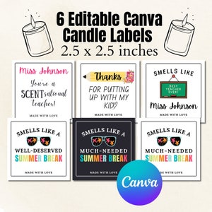 Riecht nach Sommerpause Kerze Label Lustige Ende des Jahres Lehrer Geschenkanhänger Sommerferien - Bearbeitbare Canva Vorlage - KERZE NICHT ENTHALTEN