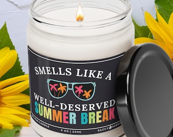 Teacher Gift End of Year, Candle for Teacher, Smells like Summer Break Candle, Candles for Gifts, Soy Candle Wax 9oz - Non Toxic Candle