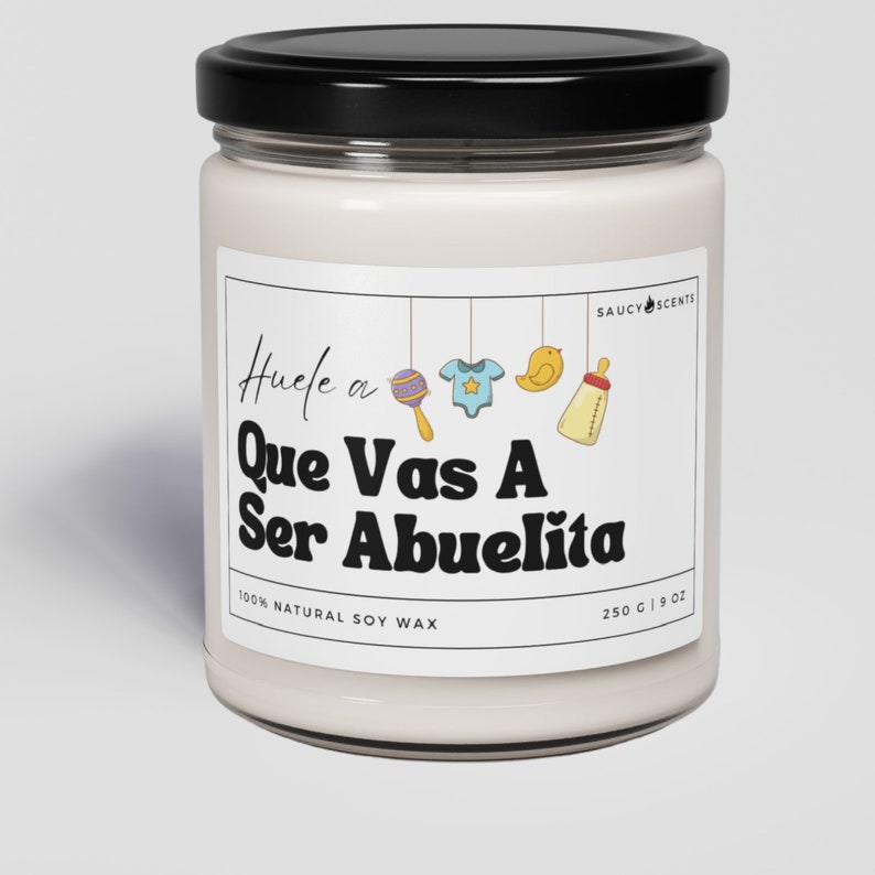 Spanish Pregnancy Announcement Candle, Baby Reveal for Abuelitas, Grandma Spanish Anuncio de Embarazo para Abuela, Abuelo, Abuelas, Perfect Gift for New Grandparents, 100% Soy Wax Candle
