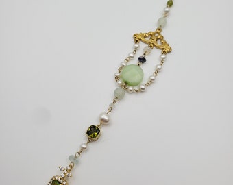 Green and pearl hanging accent charm, gothic style suncatcher