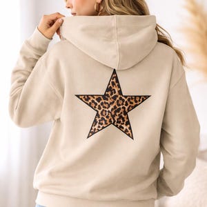 Felpa con cappuccio e stampa leopardata a forma di stella: felpa con grafica retrò boho
